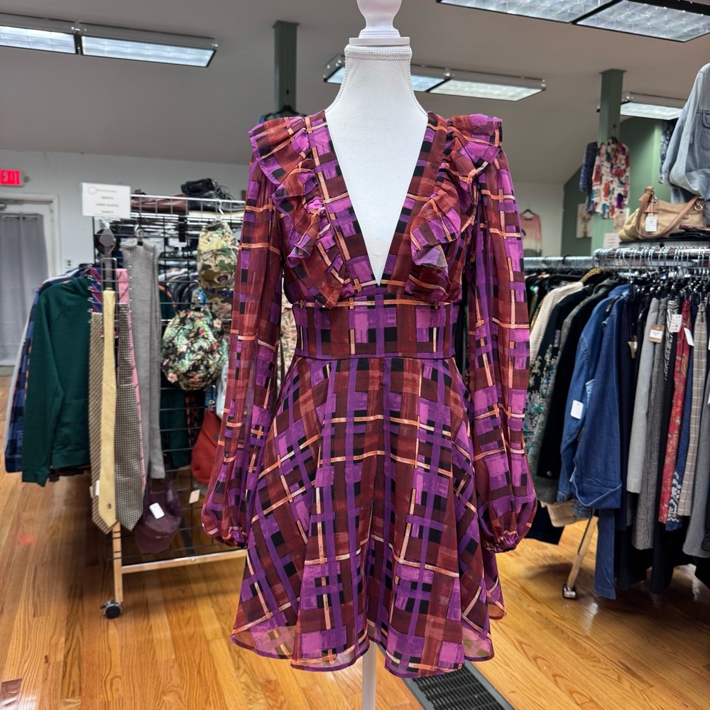 Hutch Anthropologie Purple and Brown Plaid Romper